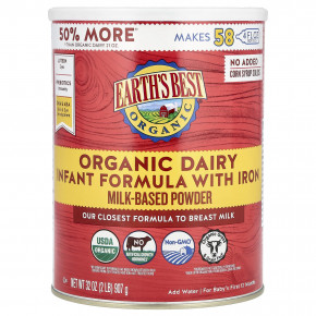 Earth's Best, Органическая молочная смесь для младенцев с железом, для детей в первые 12 месяцев, 907 г (32 унции) - описание | фото