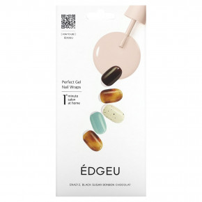 Edgeu, Perfect Gel Nail Wraps, ENA 212, шоколадная конфета с черным сахаром, набор из 19 предметов - описание