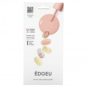 Edgeu, Perfect Gel Nail Wraps, гелевые наклейки для ногтей, дизайн ENP 120, коралловые с камушками, набор из 23 предметов в Москве - eco-herb.ru | фото