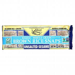 Edward & Sons, Baked Brown Rice Snaps (Запеченные бисквиты из коричневого риса), несоленный кунжут, 100 г - описание