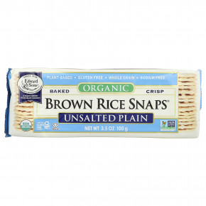 Edward & Sons, Organic Baked Crisp Brown Rice Snaps®, органический запеченный рис, несоленый, без добавок, 100 г (3,5 унции) - описание | фото