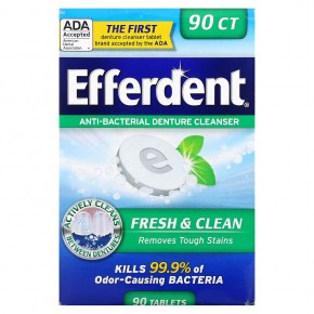 Efferdent, Антибактериальное средство для очищения зубных протезов, Fresh & Clean, 90 таблеток - описание