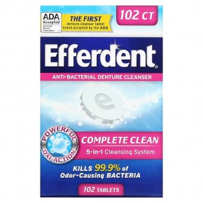 Efferdent, Антибактериальное средство для очищения зубных протезов, комплексная очистка, 102 таблетки - описание