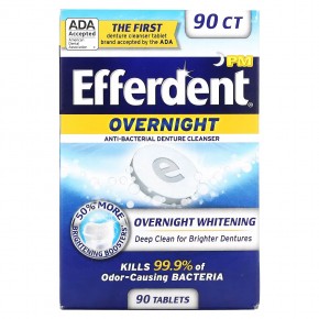 Efferdent, Антибактериальное средство для очищения зубных протезов, ночное отбеливание, 90 таблеток - описание