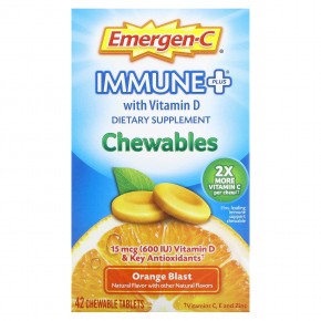 Emergen-C, Immune Plus With Vitamin D, Orange Blast, 42 Chewable Tablets в Москве - eco-herb.ru | фото