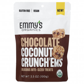 Emmy's Organic Cookies, Chocolate Coconut Crunch'ems, шоколадные батончики, 100 г (3,5 унции) - описание | фото