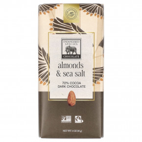 Endangered Species Chocolate, черный шоколад с миндалем и морской солью, 72% какао, 85 г (3 унции) в Москве - eco-herb.ru | фото