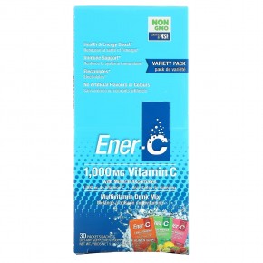 Ener-C, мультивитаминная смесь для приготовления напитка, пенящийся, ассорти вкусов, 1000 мг, 30 пакетиков, 282,9 г (9,9 унции) - описание