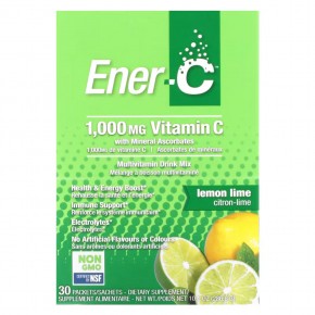 Ener-C, витамин C, смесь для приготовления мультивитаминного напитка со вкусом лайма и лимона, 1000 мг, 30 пакетиков, 9,56 г (0,3 унции) в каждом - описание