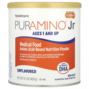 Enfamil, PurAmino ™ Jr, медицинское питание, пищевой порошок на аминокислотной основе, для детей от 1 года, без добавок, 400 г (14,1 унции) - описание | фото