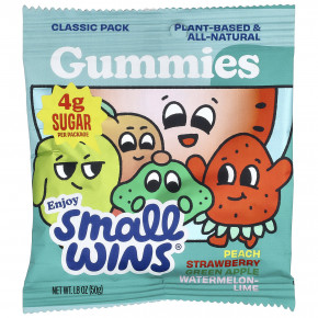 Enjoy Small Wins, Gummies, классический набор, персик, клубника, зеленое яблоко, арбуз и лайм, 50 г (1,8 унции) - описание