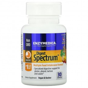 Enzymedica, Digest Spectrum, формула для поддержки множественной пищевой непереносимости, 30 капсул - описание