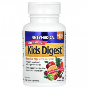 Enzymedica, Kids Digest, жевательные ферменты для детей, со вкусом фруктового пунша, 60 жевательных таблеток - описание