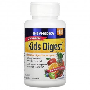 Enzymedica, Kids Digest, пищеварительные ферменты для детей, со вкусом фруктового пунша, 90 таблеток - описание