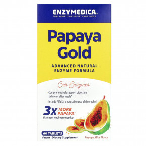 Enzymedica, Papaya Gold, папайя и мята, 60 таблеток - описание