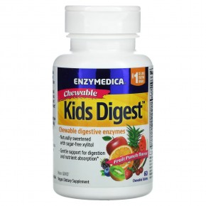 Enzymedica, Kids Digest, жевательные ферменты для детей, со вкусом фруктового пунша, 60 жевательных таблеток в Москве - eco-herb.ru | фото