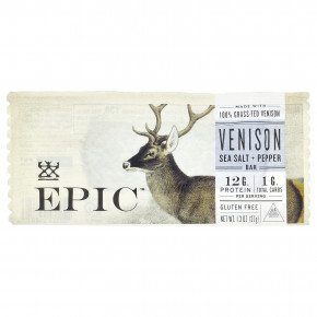 Epic Bar, Venison Sea Salt + Pepper Bar, 1.3 oz (37 g) - описание | фото