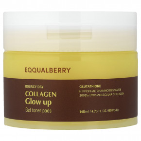 EQQUALBERRY, Bouncy Day, Collagen Glow Up, гелевые тонизирующие диски, 60 шт - описание | фото