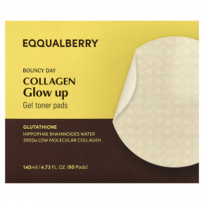 EQQUALBERRY, Bouncy Day, Collagen Glow Up, гелевые тонизирующие диски, 60 шт в Москве - eco-herb.ru | фото