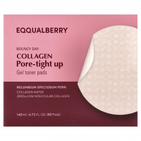 EQQUALBERRY, Bouncy Day, Collagen Pore-Tight Up, гелевые тонизирующие диски, с коллагеном, 60 шт. в Москве - eco-herb.ru | фото