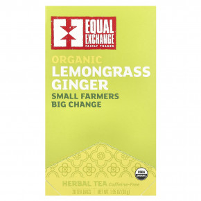 Equal Exchange, органический лемонграсс и имбирь, травяной чай, без кофеина, 20 чайных пакетиков, 30 г (1,05 унции) - описание
