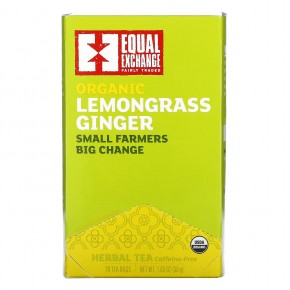 Equal Exchange, Органический травяной чай с лемонграссом и имбирем, без кофеина, 20 чайных пакетиков, 30 г (1,05 унции) - описание