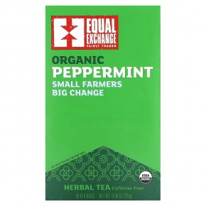 Equal Exchange, Органический травяной чай с перечной мятой, без кофеина, 20 чайных пакетиков, 28 г (0,99 унции) - описание