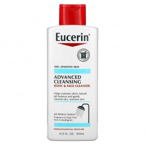 Eucerin, Advanced Cleansing, очищающее средство для тела и лица, без отдушек, 500 мл (16,9 жидких унций) в Москве - eco-herb.ru | фото