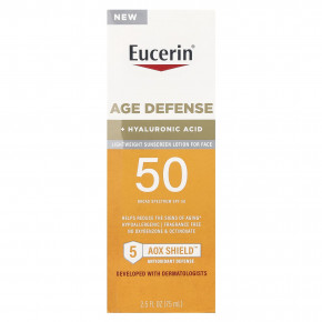 Eucerin, Age Defense, легкий солнцезащитный лосьон для лица, SPF 50, без отдушек, 75 мл (2,5 жидк. унц.) в Москве - eco-herb.ru | фото