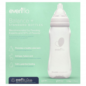 Evenflo Feeding, Balance+, флаконы со стандартными свойствами, для детей от 0 месяцев, с медленным потоком, 3 флакона по 270 мл (9 унций) - описание | фото