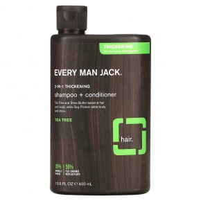 Every Man Jack, 2-в-1, шампунь и кондиционер для густоты волос, для нормальных и тонких волос, чайное дерево, 400 мл (13,5 жидк. Унции) - описание