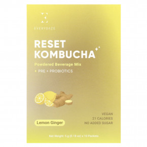 Everydaze, Reset Kombucha, порошковая смесь для напитков, лимонный имбирь, 10 пакетиков по 5 г (0,18 унции) - описание