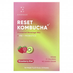 Everydaze, Reset Kombucha, сухая смесь для напитков, клубника и киви, 10 пакетиков по 5 г (0,18 унции) в Москве - eco-herb.ru | фото