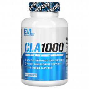 EVLution Nutrition, CLA1000, добавка для коррекции веса без стимуляторов, 90 капсул - описание | фото