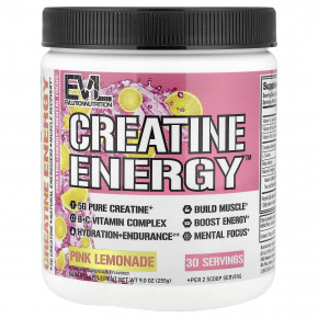 EVLution Nutrition, Creatine Energy™, розовый лимонад, 225 г (9 унций) - описание | фото