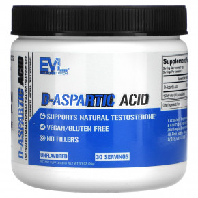 EVLution Nutrition, D-Aspartic Acid, Unflavored, 3.3 oz (94 g) - описание | фото