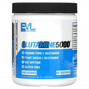 EVLution Nutrition, Глутамин 5000, без добавок, 5000 мг, 300 г (10,58 унции) - описание | фото