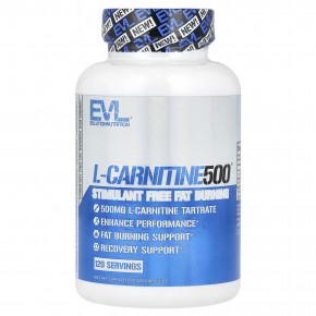 EVLution Nutrition, L-Carnitine500®, L-карнитин, 500 мг, 120 капсул - описание | фото