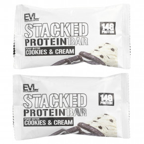 EVLution Nutrition, Stacked Protein Bar, печенье с арахисовой пастой и сливки, 2 батончика, 65 г (2,29 унции) в Москве - eco-herb.ru | фото