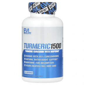 EVLution Nutrition, Turmeric 1500®, куркумин из куркумы с BioPerine®, 90 растительных капсул - описание | фото