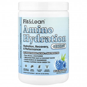 Fit & Lean, Amino Hydration + Energy, аминокислота, голубая малина, 369 г (13 унций) - описание