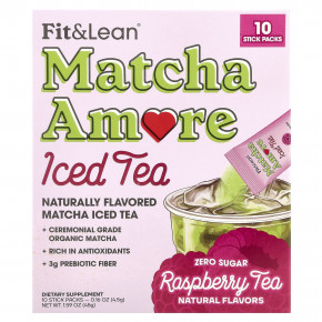 Fit & Lean, Чай со льдом Matcha Amore, малиновый чай, 10 пакетиков в стиках по 4,5 г (0,16 унции) в Москве - eco-herb.ru | фото