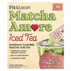 Fit & Lean, Чай со льдом Matcha Amore, персиковый чай, 10 пакетиков в стиках по 4,7 г (0,17 унции) в Москве - eco-herb.ru | фото