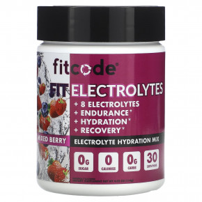 fitcode, Fit Electrolytes, смесь электролитов для гидратации, со вкусом ягодного ассорти, 114 г (4,02 унции) в Москве - eco-herb.ru | фото