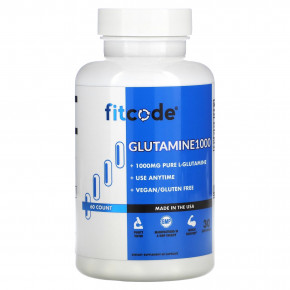 fitcode, Glutamine1000, 1000 мг, 60 капсул (500 мг в 1 капсуле) - описание | фото