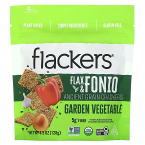 Flackers, Flax & Fonio, крекеры со вкусом традиционных злаков, садовые овощи, 128 г (4,5 унции) в Москве - eco-herb.ru | фото