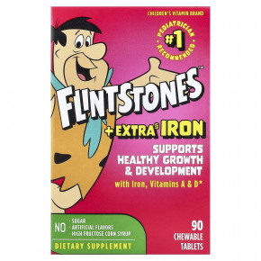 Flintstones, мультивитамины для детей, с дополнительным железом, 90 жевательных таблеток - описание | фото
