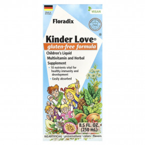 Floradix, Kinder Love, жидкая мультивитаминная и травяная добавка для детей, без глютена, 250 мл (8,5 жидк. унц.) в Москве - eco-herb.ru | фото