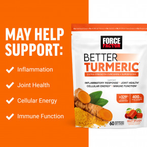 Force Factor, Better Turmeric ™, куркумин повышенной силы действия, фруктовый всплеск, 60 жевательных таблеток в Москве - eco-herb.ru | фото