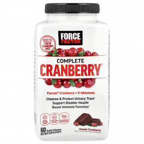 Force Factor, Complete Cranberry ™, сладкая клюква, 60 жевательных таблеток - описание | фото